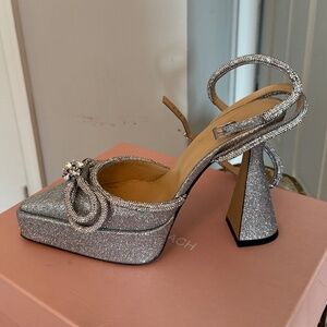 Mach & Mach- Flare Heel Platform Crystal Pump | Size: 9.5 |Color: Silver Glitter